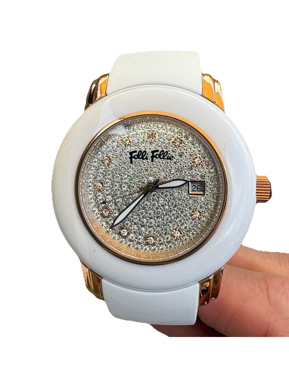 Folli Follie, Urban Spin, Rose Gold, Silicon White Band, Unisex, NWOT